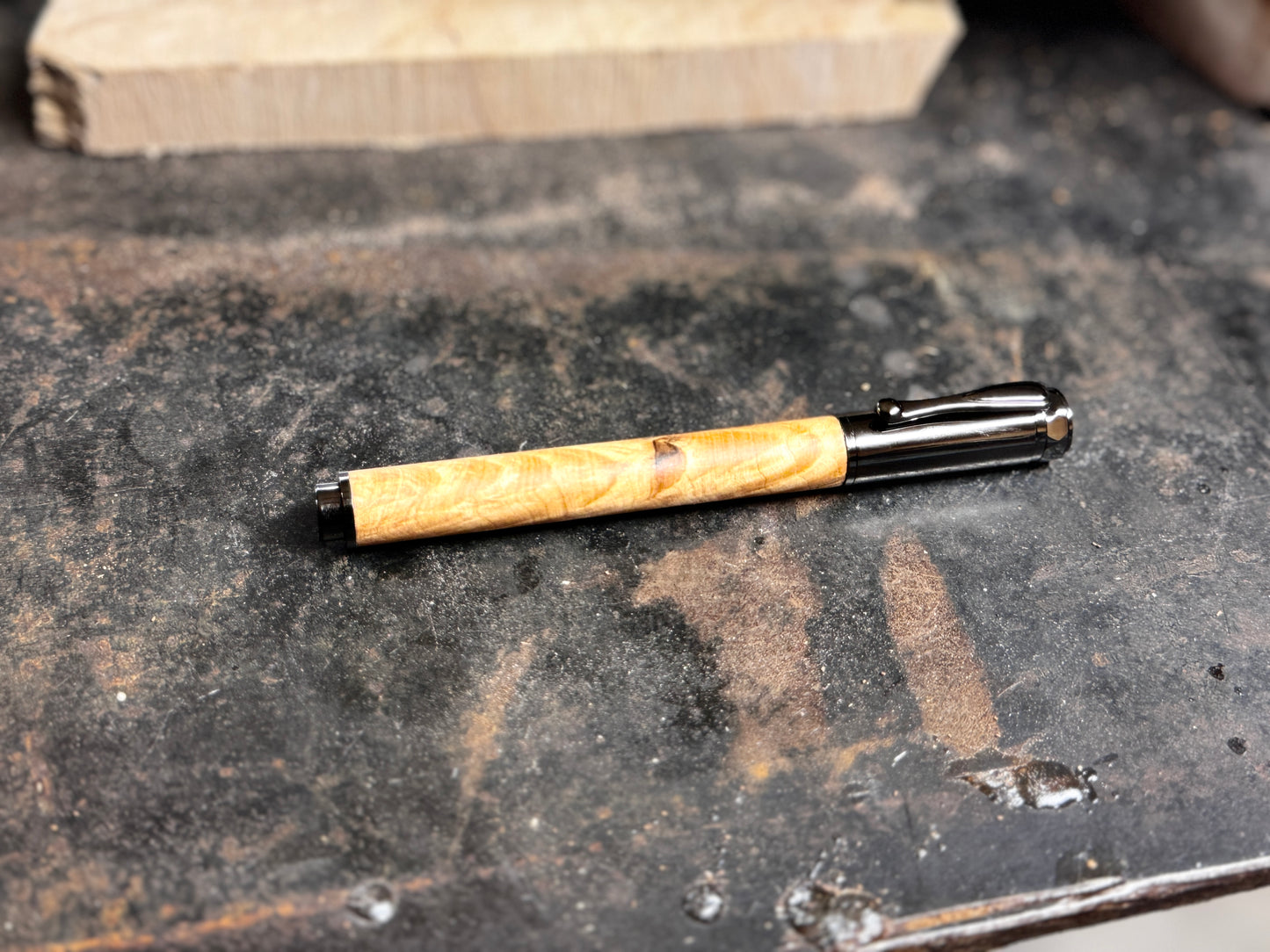 Burled Hickory Rollerball Pen - Gunmetal