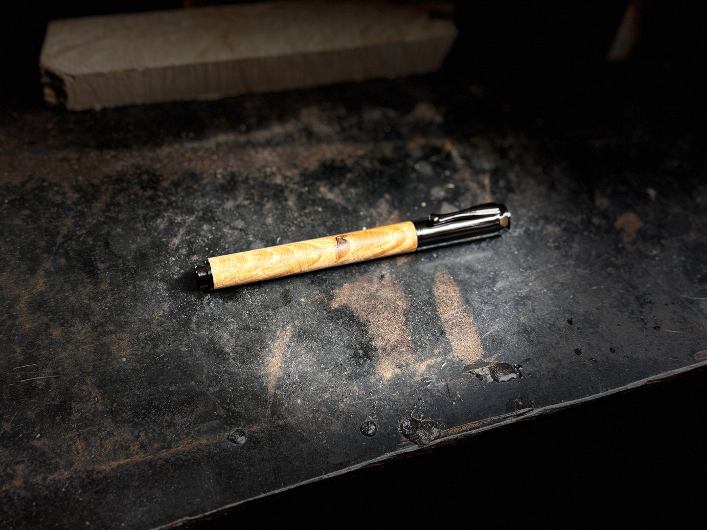 Burled Hickory Rollerball Pen - Gunmetal