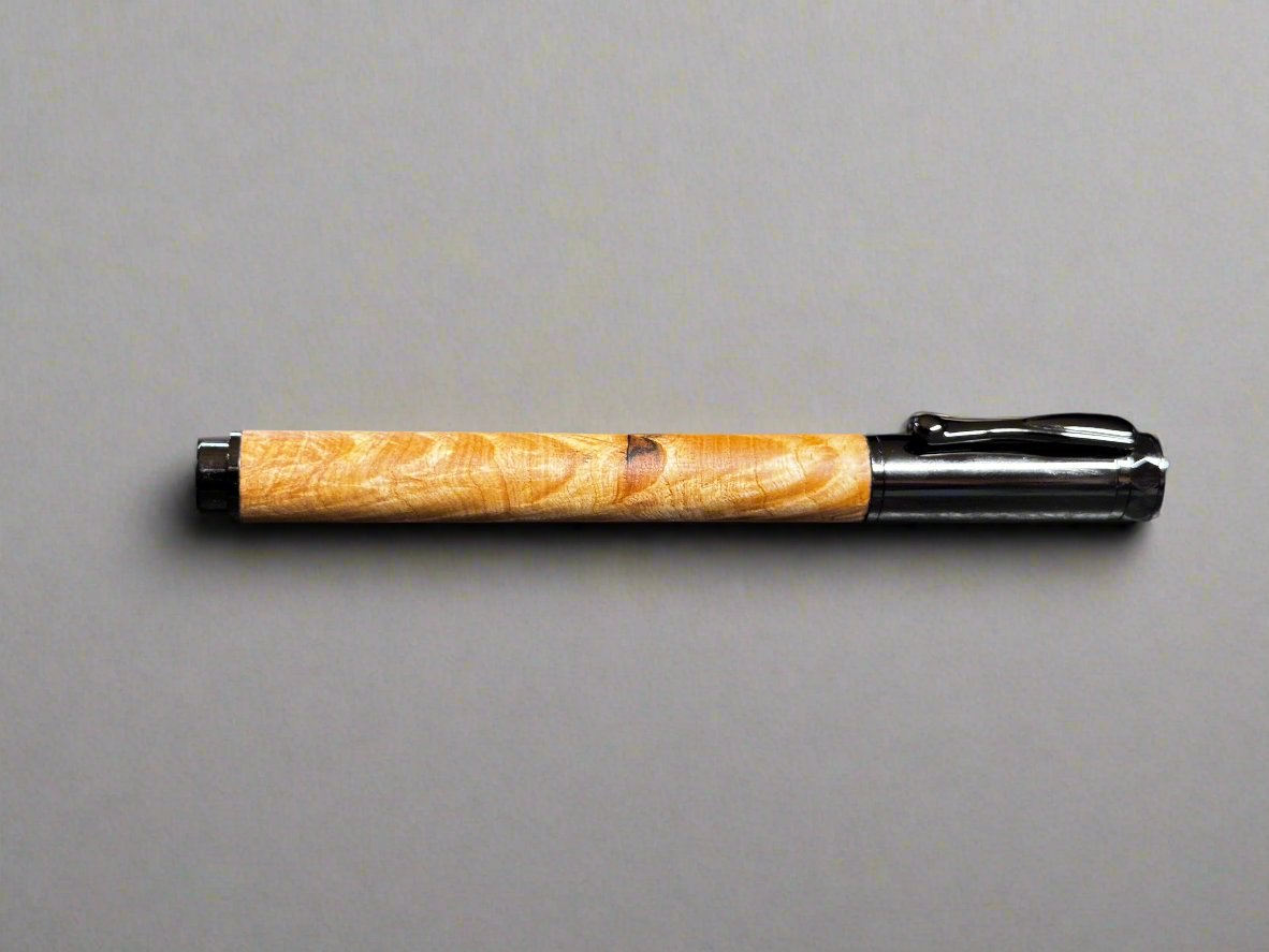 Burled Hickory Rollerball Pen - Gunmetal