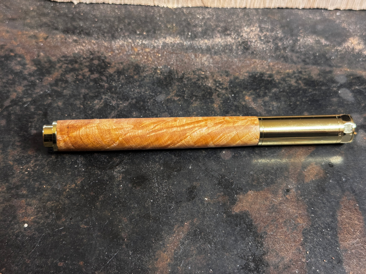 Burled Hickory Rollerball Pen - Gold