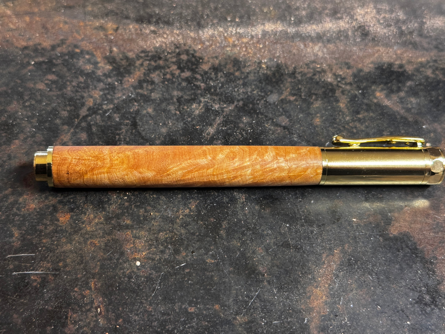 Burled Hickory Rollerball Pen - Gold