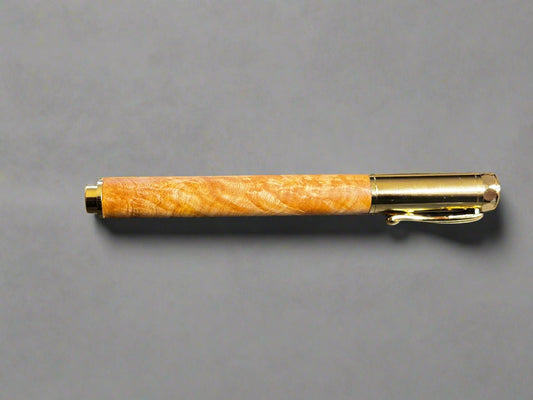 Burled Hickory Rollerball Pen - Gold