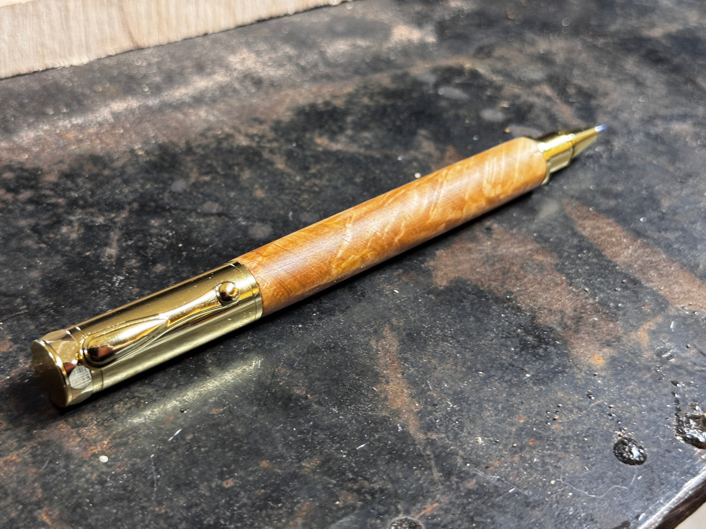 Burled Hickory Rollerball Pen - Gold